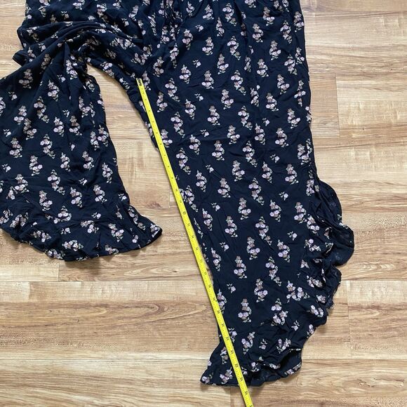 SUSINA 2X Black Floral Pull On Elastic Waist Ruffle Leg Crop Coquette Fairy Pant - Picture 4 of 16